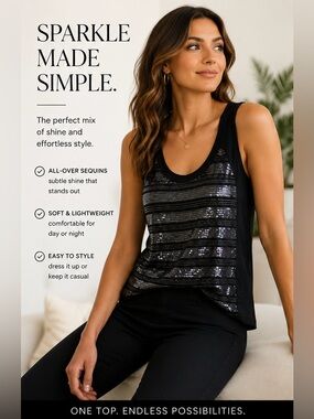 Express Black Sequin Sleeveless Tank Top Cami Size Medium